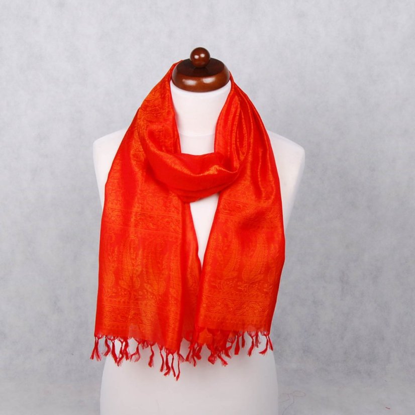 Seidenschal aus Varanasi rot-orange