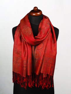 Schal aus Viskose und Seide rot mit Dunkelgrün