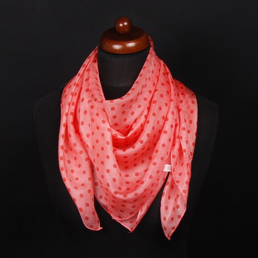 Hedvábný šátek s potiskem růžový s tmavě oranžovou