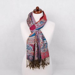 Prostříhávaná šála z viskózy Dekyi s magentou a tyrkysovou