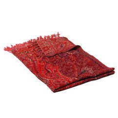 Šála z merino vlny s vyšíváním tmavě červeno-červená