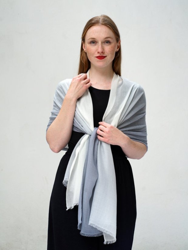 Ring-Pashmina exklusiv Ombre grau mit Cremefarbe