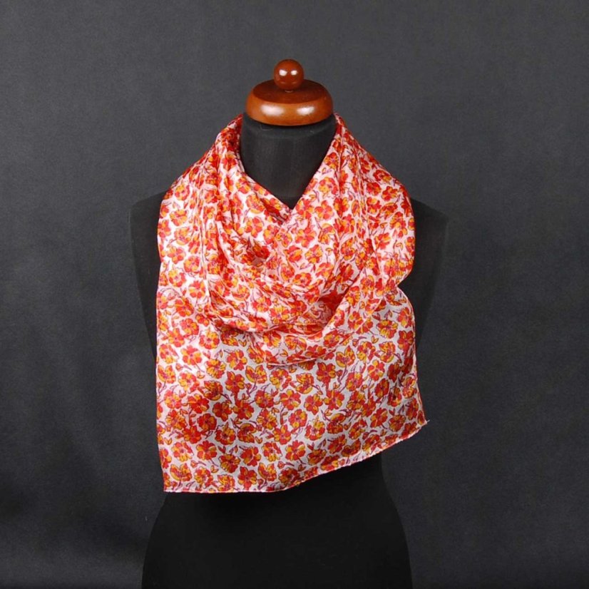 Seidenschal mit Aufdruck weiß-rot-dunkelgelb