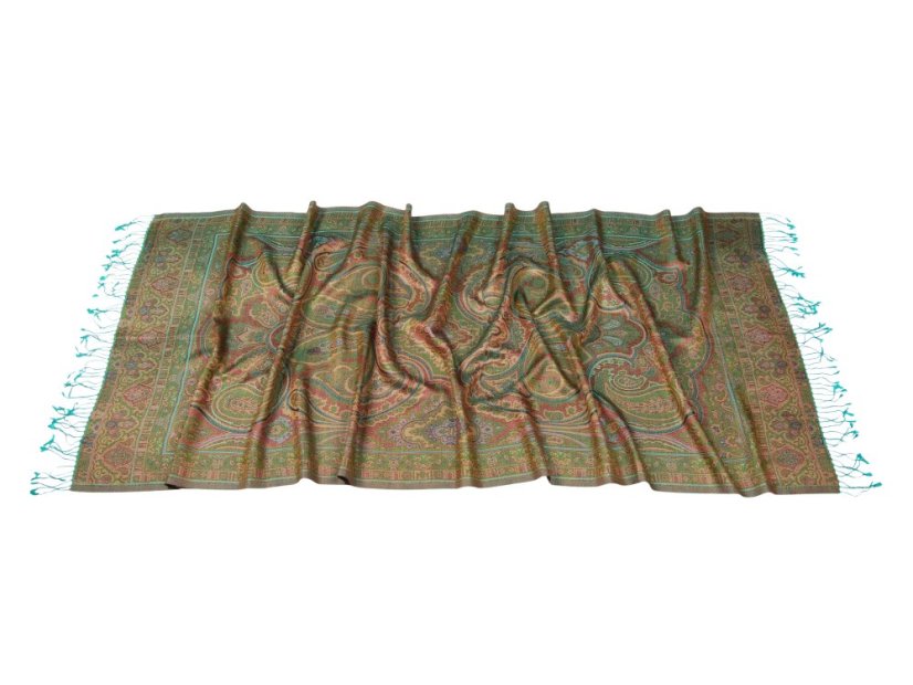 Seidenschal Super groß türkisgrün mit Rosa und Schwarz