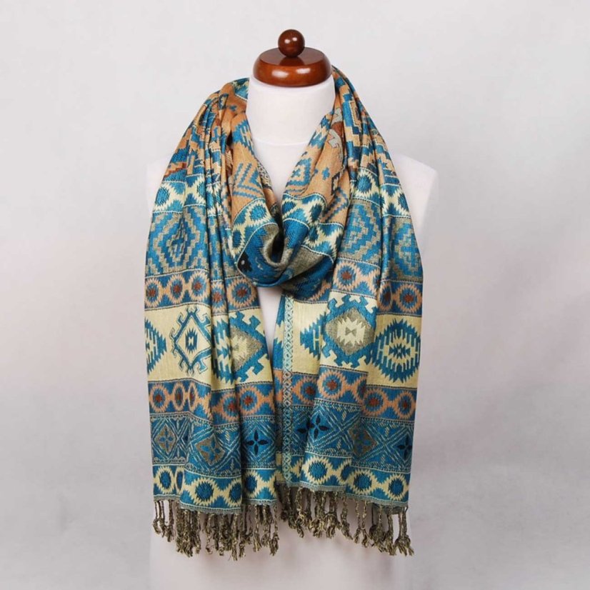 Schal aus Viskose mehrfarbig mit Hellblau