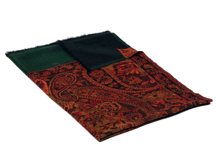 Kašmírská vlněná pašmína Khani Jamavar exclusive s tmavě zelenou a magentou