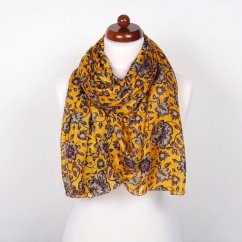 Hedvábná šála s potiskem velká tmavě žlutá