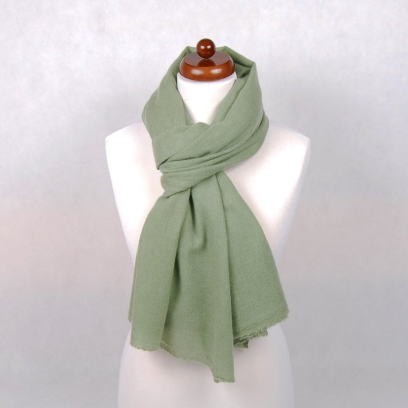 100% Kaschmir-Schal groß hellgrün mit Grau-Stich