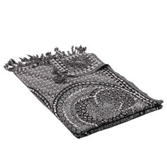 Šála z merino vlny s vyšíváním černo-smetanovo-tmavě šedá