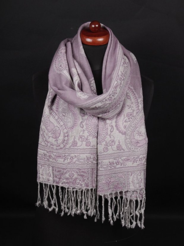 Schal aus Merinowolle graulila mit Cremefarbe