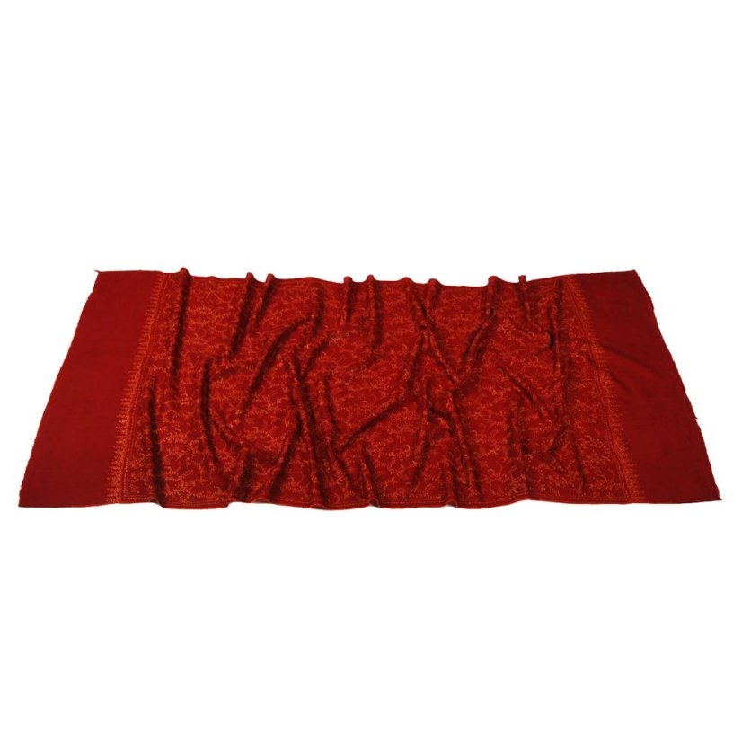 Kaschmirischer Wollschal handgestickt bordeaux mit Orange und Rot