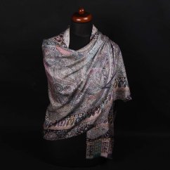 Šála z viskózy a hedvábí s potiskem s šedou