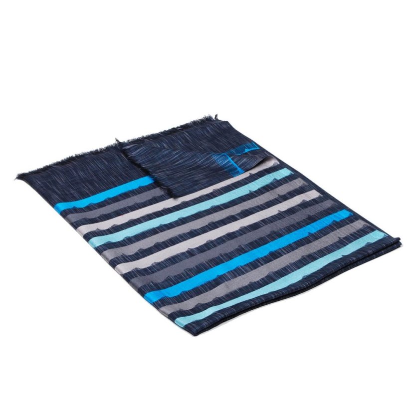 Šál z viskózy a hodvábu s pruhmi tmavošedý s šedou a tyrkysovou farbou