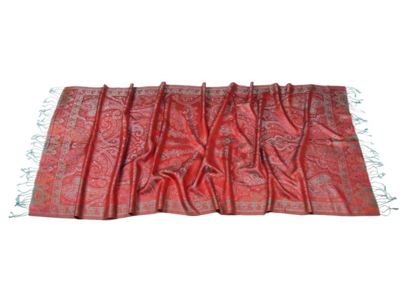 Hedvábná šála Super velká světle modrá s magentou a oranžovou