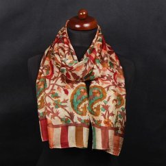 Hedvábná šála s potiskem světle zlatá s tmavě hnědou