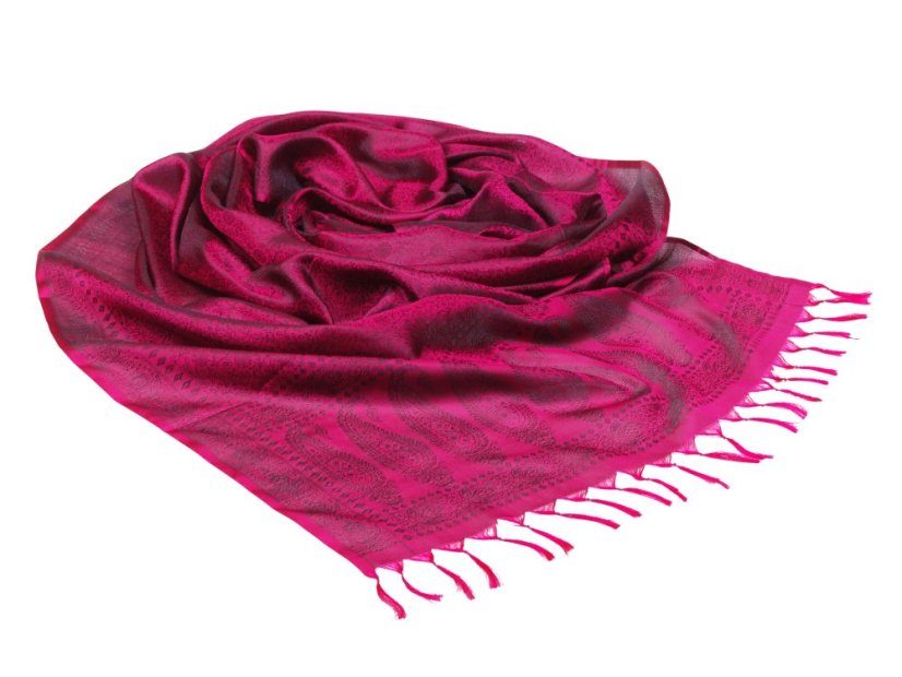 Hodvábny šál z Váránasí tmavoružovo-čierny