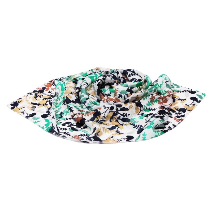 Hodvábna šatka s potlačou svetlozeleno-tmavomodro-biela