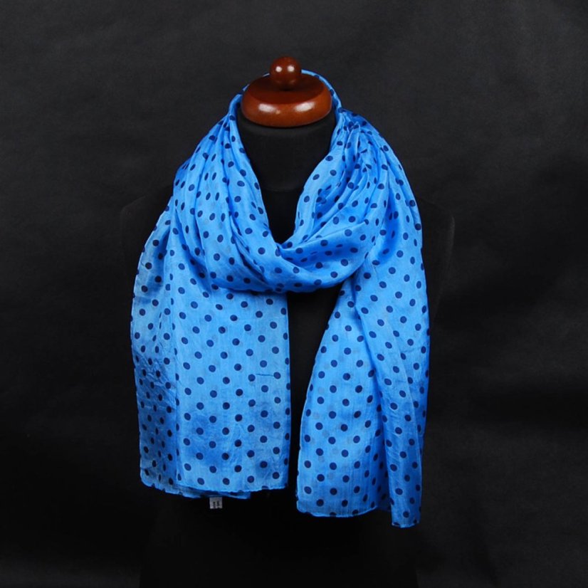 Hedvábná šála s potiskem velká světle modrá s tmavě modrou