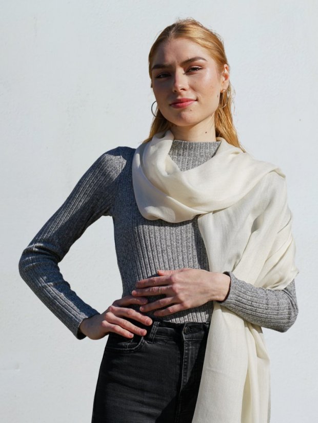 Pashmina-Wollschal Self cremefarben