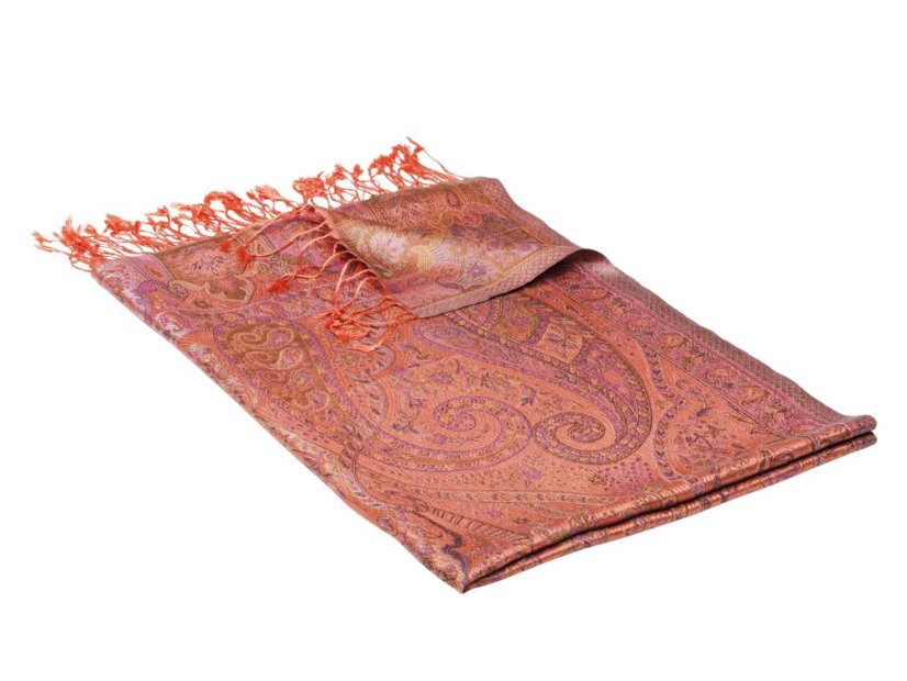 Seidenschal Super groß in Lachs-Farbe mit Lila