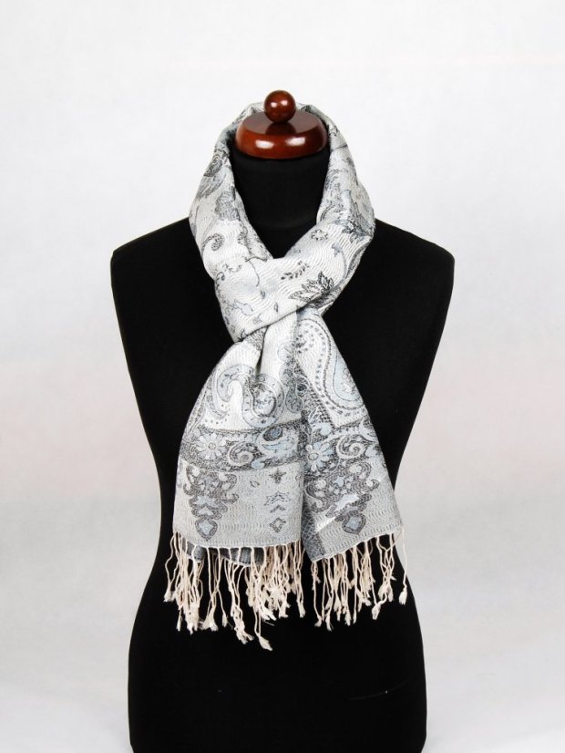 Hodvábny šál Super veľký smotanovo-modrošedý