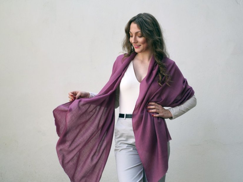 Kašmírská vlněná pašmína Self šedofialová