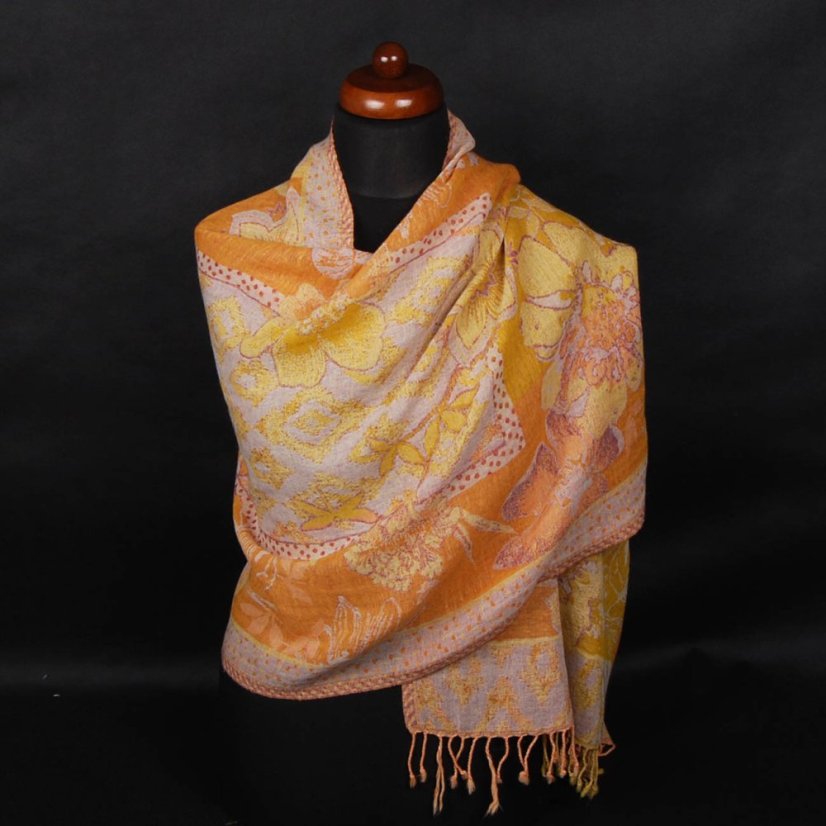 Šál z merino vlny žlto-oranžovo-smotanový