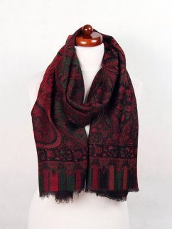 Kaschmirische Pashmina Khani Jamawar exklusiv schwarz-rot mit Dunkelgrün