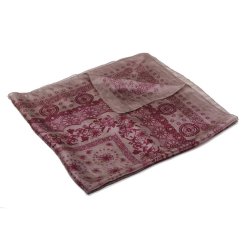 Hedvábný šátek s potiskem hnědošedý s vínovou