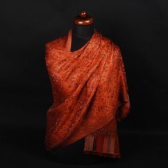 Šála z viskózy a hedvábí Khani Jamavar měděná s červenou