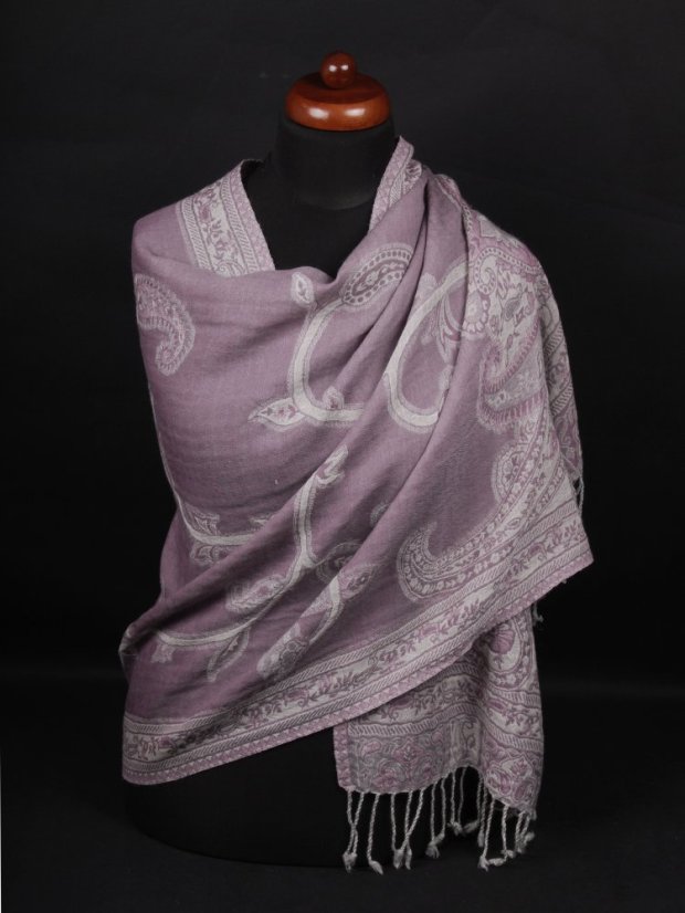 Šála z merino vlny šedofialovo-smetanová