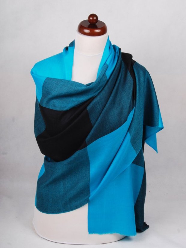 Kaschmirische Pashmina exklusiv kariert türkis-schwarz