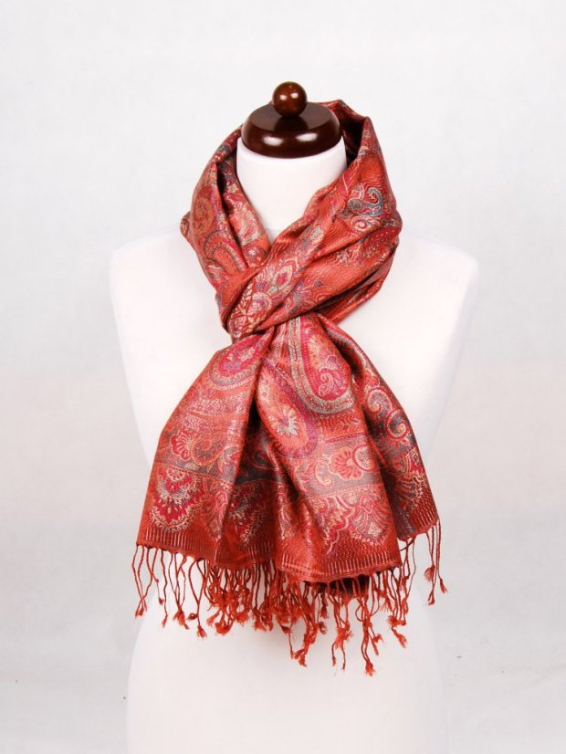 Hodvábny šál Super veľký terakotový s magentou