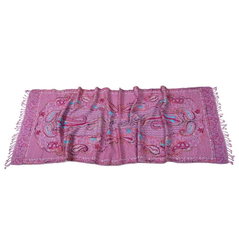 Schal aus Merinowolle handgestickt lila mit Magenta