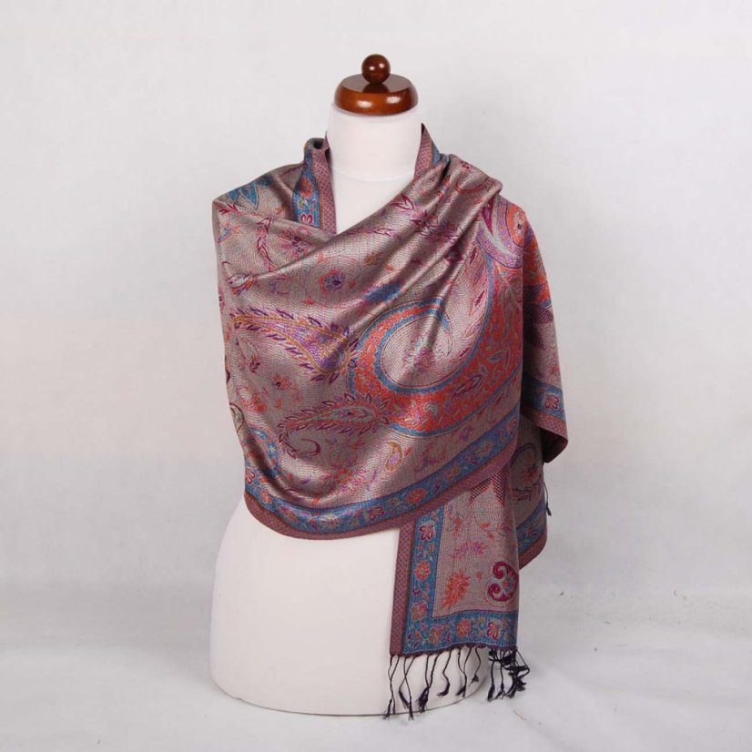 Hodvábny šál Super stredný tmavofialový s magentou a žltou