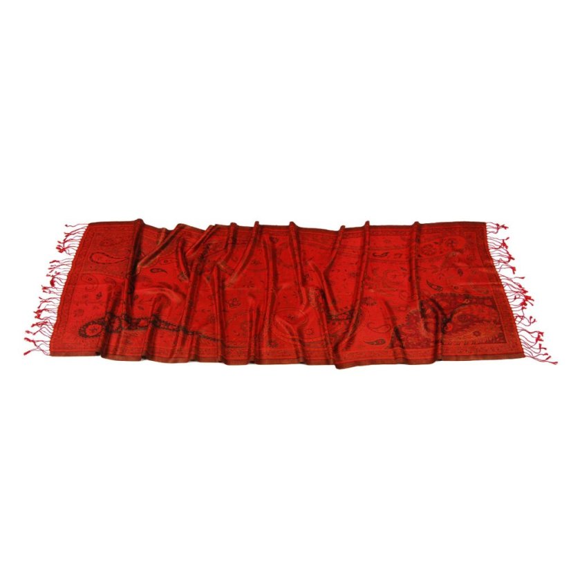 Hodvábny šál Super stredný Wangmo červený so zelenou farbou