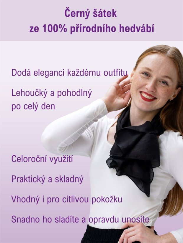 Hedvábný šátek jednobarevný černý