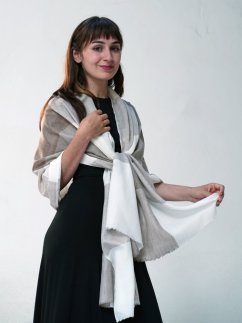 Kašmírská vlněná pašmína exclusive šedohnědo-bílá