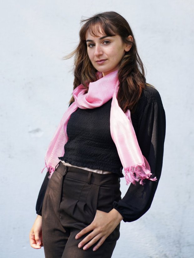 Seidenschal aus Varanasi rosa-cremefarben