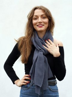 Kašmírska vlnená pašmína Self tmavošedá