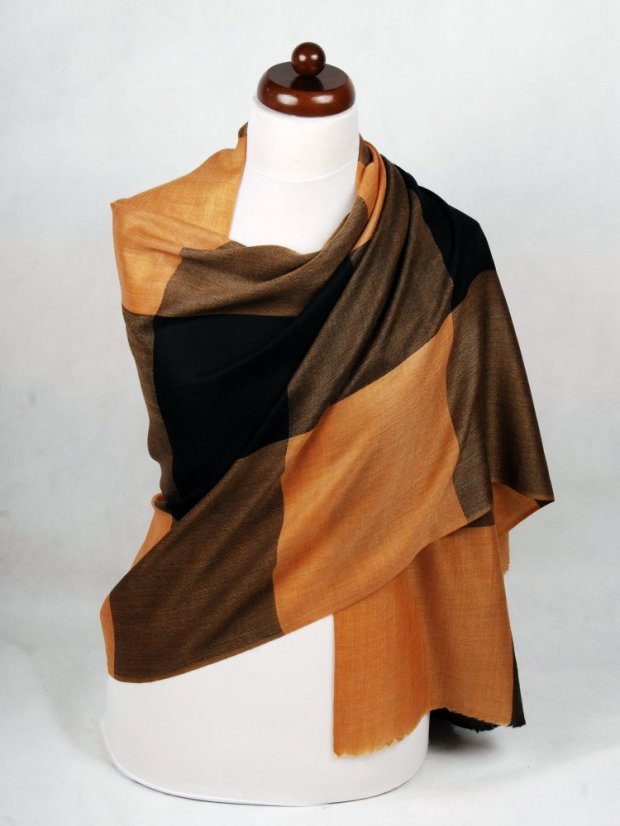 Kaschmirische Pashmina exklusiv kariert goldfarben-schwarz