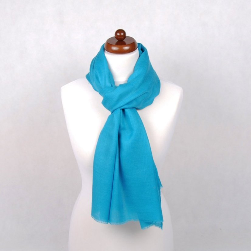 Pashmina-Wollschal Self türkis mit Grau-Stich