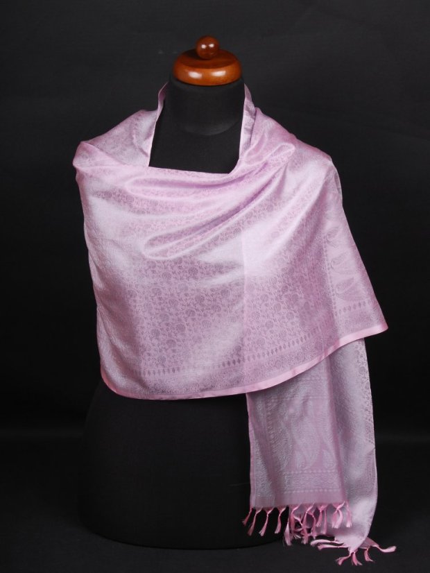 Seidenschal aus Varanasi hellrosa-hellgrau