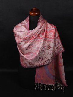 Hedvábná šála Super střední růžovo-smetanová se světle modrou