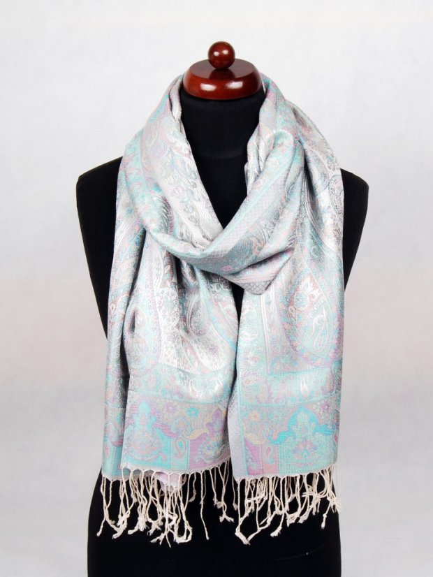 Seidenschal Super groß cremefarben-türkis