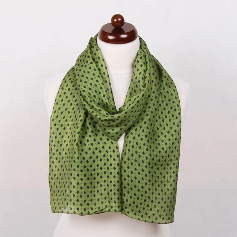 Seidenschal mit Aufdruck hellgrün mit Dunkelblau