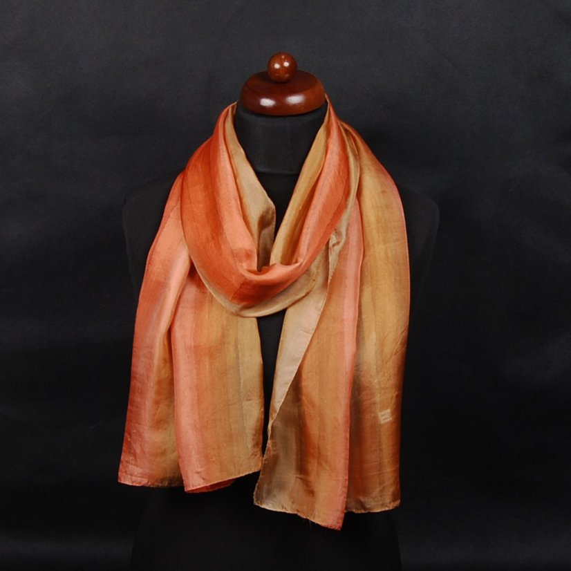 Handgemalter Seidenschal hellbraun mit Kupferfarbe