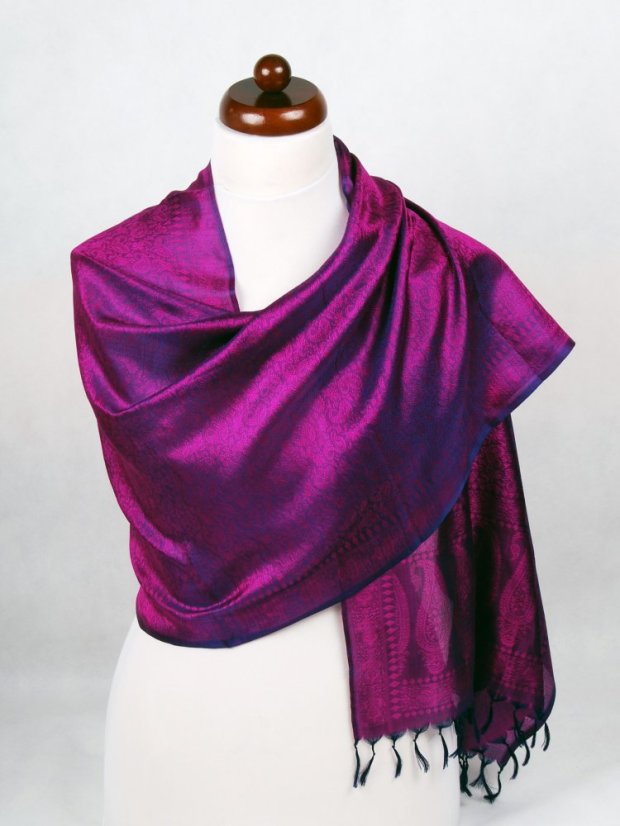 Seidenschal aus Varanasi dunkelblau-lila