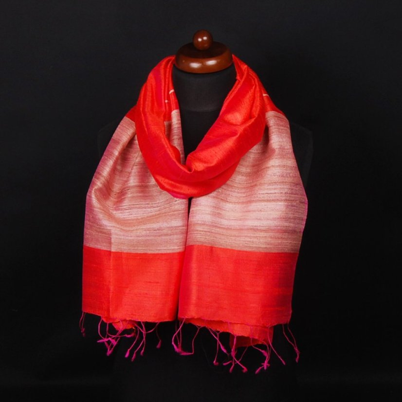 Schal aus Rohseide in Orange-Rosa mit Beige
