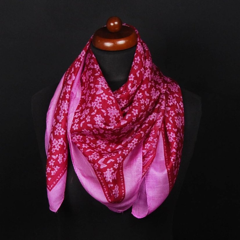 Hedvábný šátek s potiskem vínový se světle fialovou